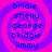 A static image with a purple and pink spiral background displaying the names 'bride', 'shelly', 'george', 'bridgie', and 'jimmy' in blue text.