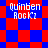 Red and blue checkered background with white text "Quinben Rockz" repeated across four quadrants, transitioning from square to diamond pattern.