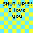 Pixelated text on a yellow and blue checkered background with repeated phrases.
