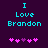 Pixelated cyan text "I Love Brandon" on dark purple background with pink and magenta heart symbols below.