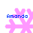 Four pink snowflake-shaped icons with blue text 'Amanda' displayed in a on white background