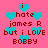 Pixelated text on pink background with cyan hearts; 'i hate james R but i LOVE BOBBY' repeated in red and cyan text.