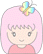 Pixelated cartoon girl with pink hair and rainbow butterfly accessory, wearing red top; left eye open right eye closed in second frame.