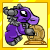 Animated pixel art icon of a purple minosaur petpet with gray horns and armor standing on a golden base, shown across five sequential frames in a contact sheet layout.