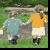 Two children holding hands walk away from the viewer on a grassy path with trees in background, surrounded by pink text reading 'Sometimes We Laugh Sometimes We Cry But No Matter What We'll Always Stay Tight Best Friends 4-Ever'.