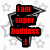 Two pixelated speech bubbles with red text on black backgrounds, surrounded by faint star outlines.