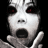 A contact sheet of six animated frames showing a horror-themed character with pale skin and red eyes alongside repeated text "once she sees you she won't let you go" in black font, some instances underlined in red.