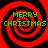 Four identical red and black spiral patterns with green text reading "MERRY CHRISTMAS" arranged in a on a solid black background
