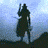 Silhouette of a figure on horseback with flowing cape, holding staff and sword against misty backdrop; text "VAN HELSING" in white serif font on black rectangle below.