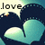 .love text above two overlapping teal and white rounded shapes on dark blue background.