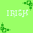 Green background with repeating white 'IRISH' text and green square-dot patterns in pixelated style.