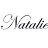 Pixelated text 'Natalie' in gray and pink script with a small pink heart below, transitioning from grayscale to full color.
