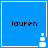 Blue square icon with black text 'lauren' and white pixelated plus symbol in bottom-right corner, showing animation frames with plus symbol changing position.