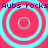 A static digital image with four cyan concentric circles on a pink background, overlaid with purple text reading "Aubs rocks" repeated twice horizontally.