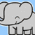 A gray cartoon elephant with a curved trunk and closed eyes stands against a light blue background, while a black swan forms a heart shape above a golden object on a sandy surface.