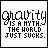 Pixelated text 'gravity DISA MYTH. THE WORLD JUST SUCKS.' with small multicolored pixel clusters in corners, animated color changes across frames.