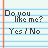 A static image of lined notebook paper with text and a circle, showing 'Do you like me?', 'Yes/No', and 'i love you' in pixelated font.
