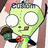 Green cartoon character with large white eyes, brown nose, and red mouth holding a dark green object against light background.