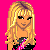 Pixel art contact sheet showing a blonde cartoon character in multiple poses with pink background and heart motifs, featuring text "Be My Valentine".
