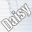 A 48x48 pixel animated buddy icon displaying the word "DAISY" in stylized text across two frames, with a light blue striped background and gray transparency effects.