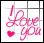 A 7-frame animated contact sheet of a pink 'I Love you' text icon with heart symbols, displayed on a grid background.