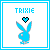 Pixelated blue bunny icon with 'TRIXIE' text above, heart symbol changes from filled light blue to hollow black between frames.