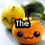 four pixelated images with text overlays: a smiling orange character with green hair, a colorful flower, a fruit slice, and a blank gray square