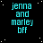 identical cyan text icons on a black background with white speckles, each reading 'jenna and marley bff' in a pixelated font