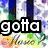 Pixelated text reads 'gotta have my music' over a floral background with vertical blue bars.