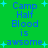 Green background with blue text reading "Camp Half Blood is awsome" and light blue plus signs scattered throughout.