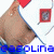 Animated contact sheet showing three sequential frames of a pixelated cartoon character with red and white clothing, blue text reading GASOLINA, and visible animation changes in the character's pose and facial expression.