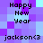 Pixelated text 'Happy New Year' and 'jackson<3' on a purple-blue checkered background with no visible animation.