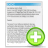 Green circular icon with white plus sign centered on a blurred document background featuring blue header bar and gray text blocks.