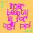 Yellow background with pink pixelated text reading "inner beauty is for ugly ppl" and green star-shaped corner decorations.