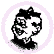 Four circular black-and-white cartoon-style icons with light purple borders, each showing a distinct character pose or expression.