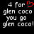 Pixelated text and a red heart symbol on black background, with identical left and right sections showing '4 for' followed by repeated phrases.