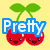 Pixelated fruit-themed icons with text overlays on colored backgrounds, each fruit has a smiling face.