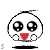 Pixelated cartoon head with large black eyes, red mouth, and white cheeks; show hand positions shifting from raised to lowered