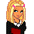 Pixel art character icons with text labels, featuring blonde and brown-haired figures in various outfits against a white background.