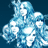 Blue-toned pixelated image of a figure with flowing hair and floral elements, paired with white text reading "the Donnas gold medal IN STORES NOW" on dark blue background.