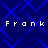 Blue background with intersecting blue lines forming diamond shapes, white text "Frank Frank" repeated twice in pixelated font.