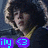 A person with dark curly hair in a hooded jacket appears across four , each showing different text and color variations of the lower-left graphic elements