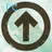 identical circular icons with a black arrow pointing up inside each, set against a light blue background with faint text overlays