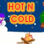 Pixelated image with blue background showing yellow text blocks reading HOT N COLD and a small fire icon below.