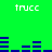 Green background with four instances of the word 'trucc' in white pixelated text and blue horizontal bar patterns arranged symmetrically.