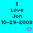 Pixelated text on cyan background with two pink hearts, showing 'I Love Jon' and date 10-29-2008 repeated side-by-side.