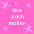 Pixelated pink background with light purple stars and white text reading "i like zach moller" in two identical vertical