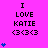 A bright pink background displays repeated text "I LOVE KATIE <3<3<3" with blue heart symbols appearing and disappearing vertically on the left side.