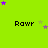 Green background with repeated 'Rawr' text and scattered purple/grey stars, some star clusters animate across the frame.