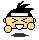 Pixelated character with black spiky hair, white headband, and closed eyes in three of each